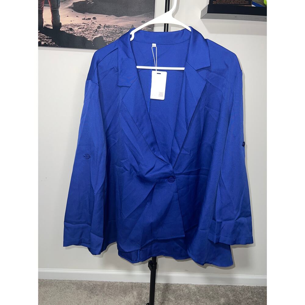 Royal blue YesFashion blazer jacket singe button Women's sz XXL